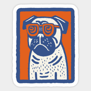 Cool Pug with Glasses | Funny Dog Linocut Sticker